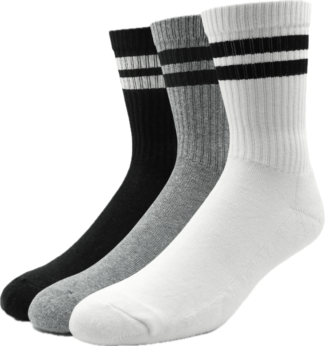 So 76 Basic Skater-Socken gemischt 3er Pack (Weiß, Grau, Schwarz) mit Streifen 