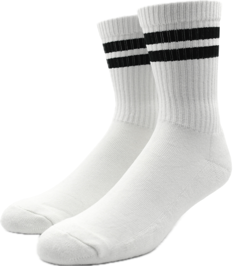 So 76 weiße Basic Skater-Socken mit schwarzen Streifen 